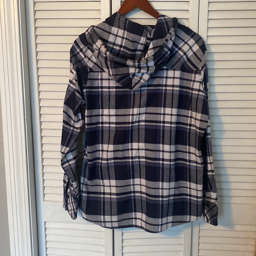 Bay Trade Company Womens Xl Blue Plaid Flannel Hoodie Shirt View 3